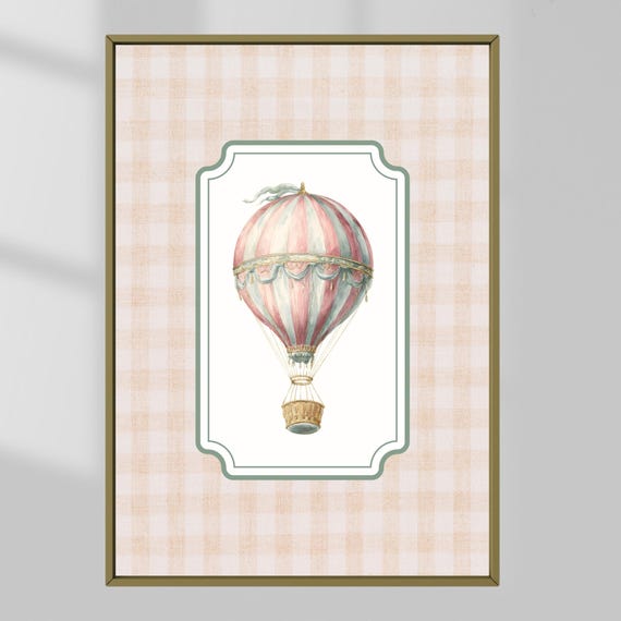 Vintage Hot Air Balloon Travel Art Print, Nursery Decor