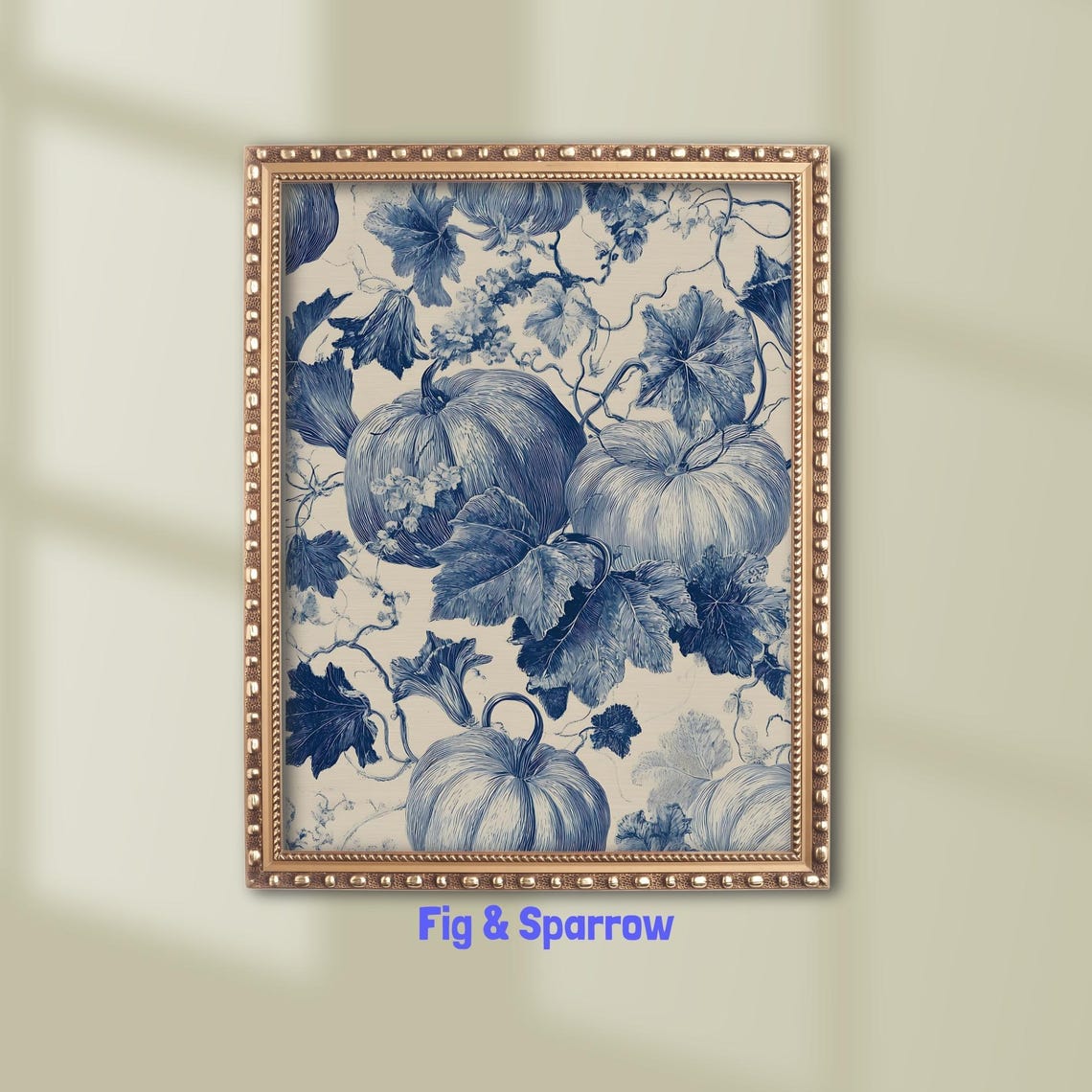 Blue And White Pumpkin Chinoiserie Botanical Autumn Harvest Poster