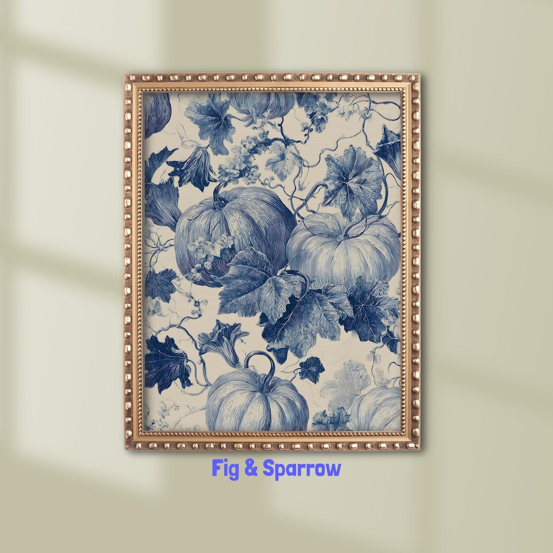 Blue Pumpkin Botanical Print Vintage Autumn Wall Art Rustic Fall