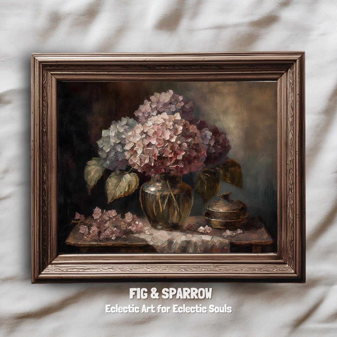 Vintage Hydrangea Still Life Oil Painting Moody Floral Bouquet Poster