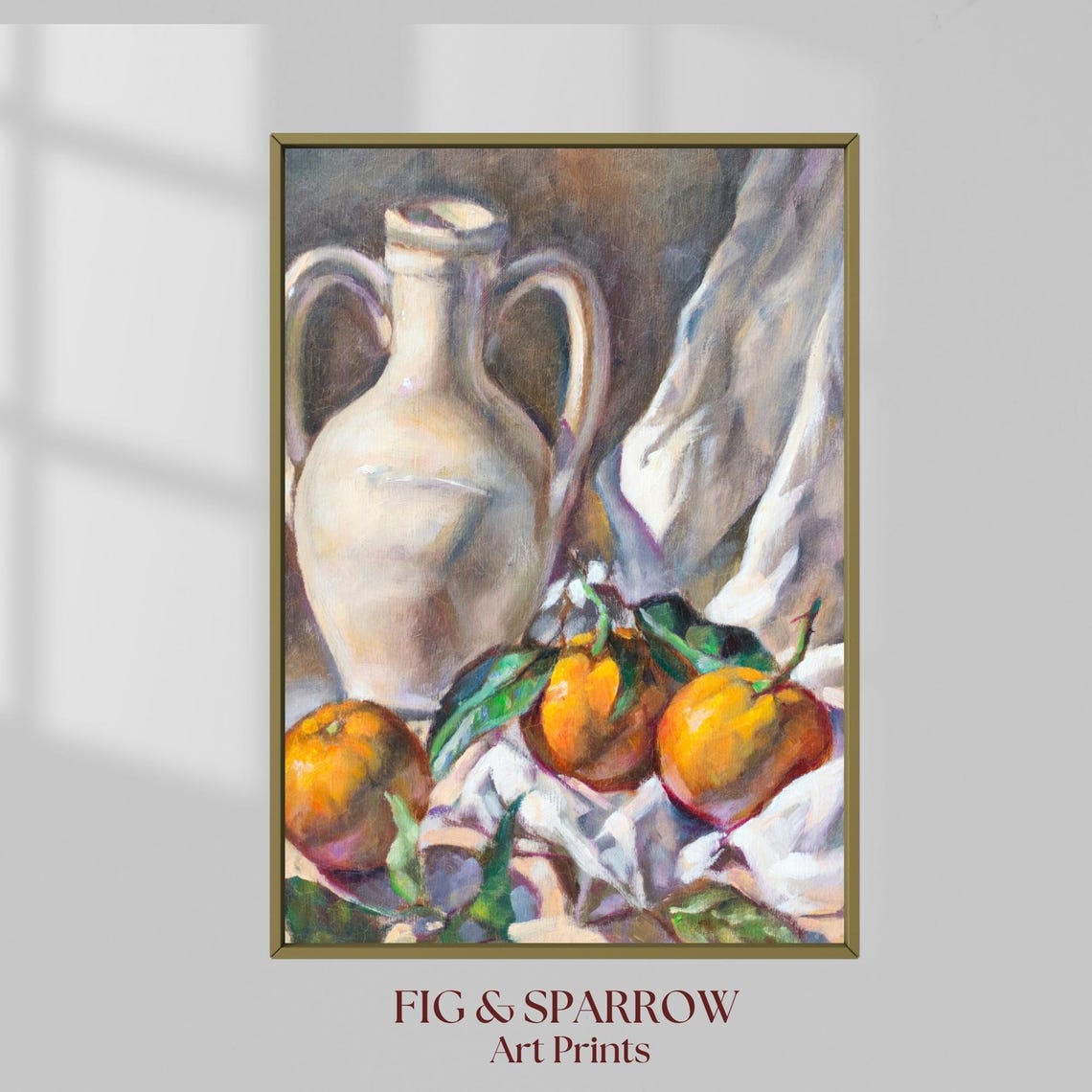 Vintage Orange Still Life Painting Ceramic Jug Mediterranean Wall Art