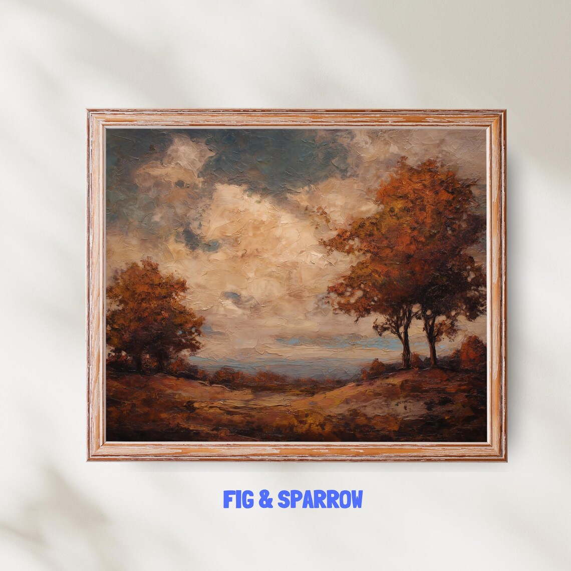 Moody Autumn Landscape Art Print, Rustic Fall Tree