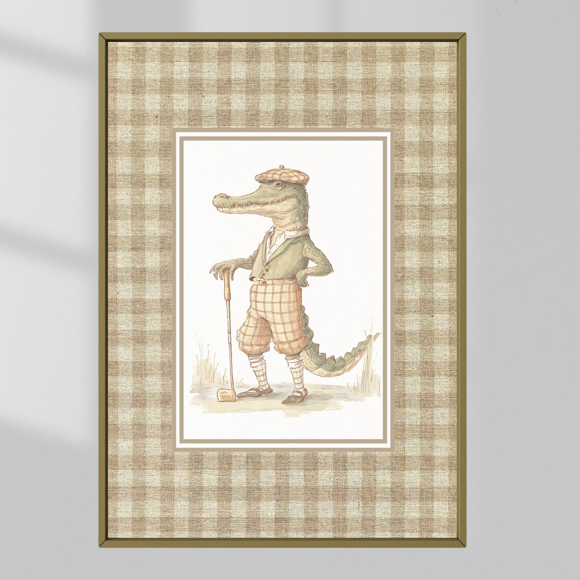 Crocodile Golfer Vintage Nursery Animal Storybook Golf Art Poster