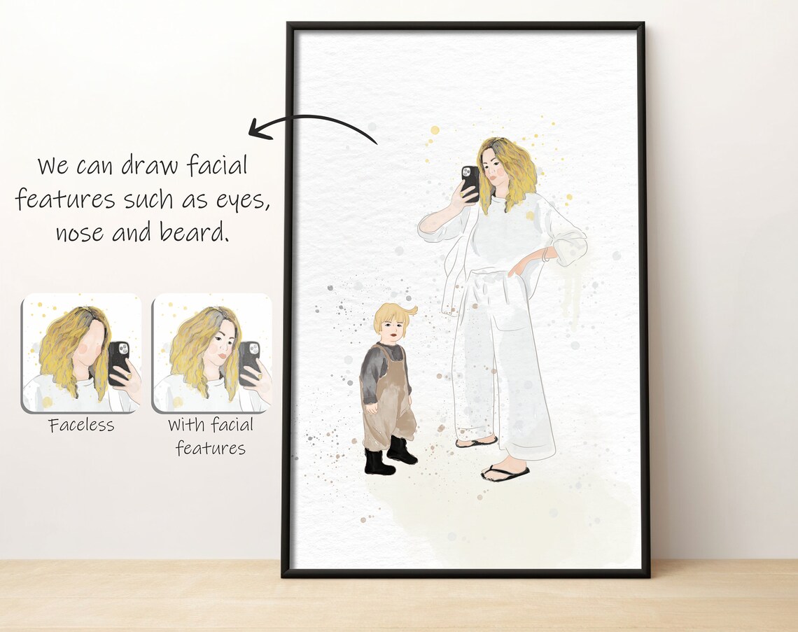 Custom Family Portrait Watercolor Line People Art Print - Image 4