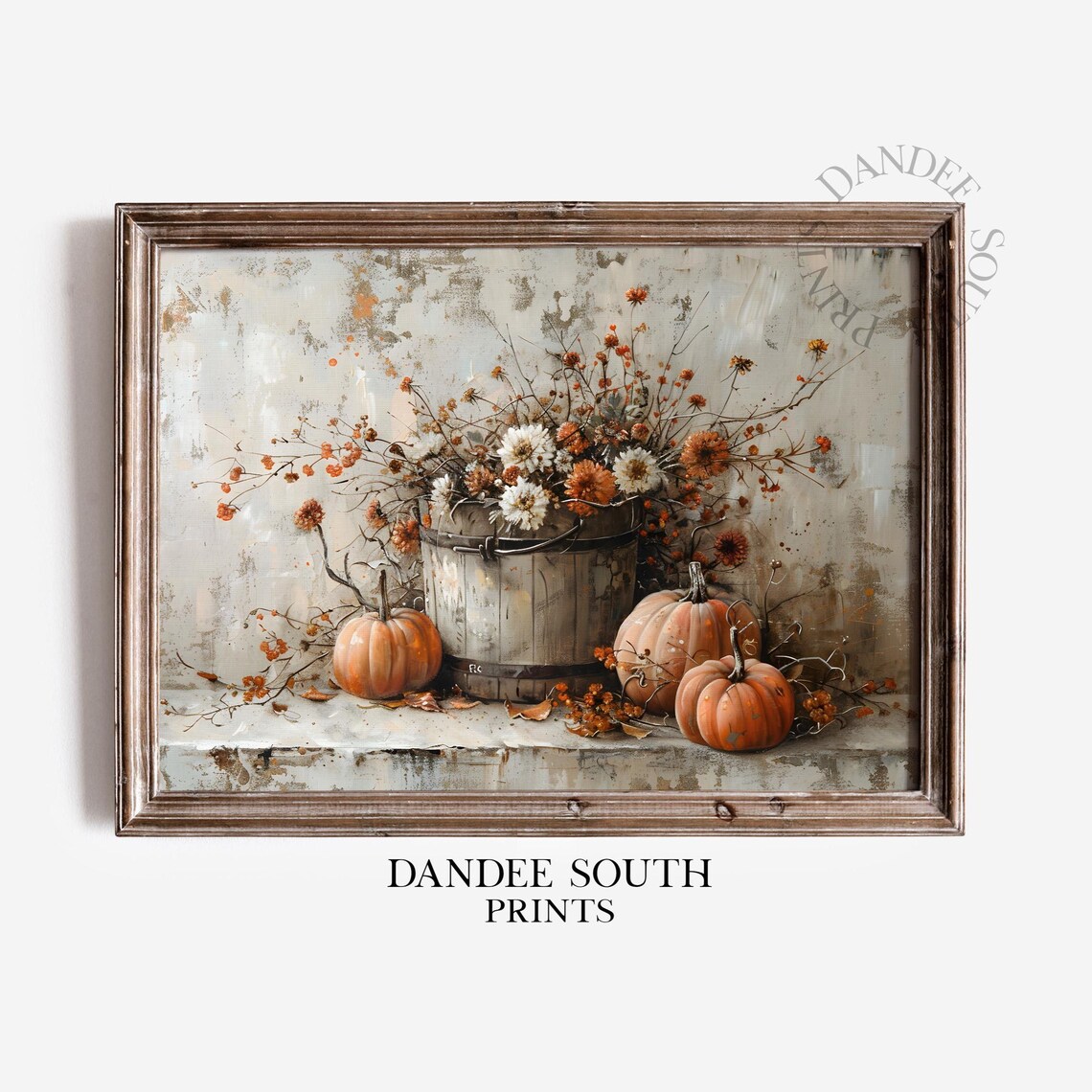 Rustic Fall Wall Art, Autumn Wildflowers and Pumpkins
