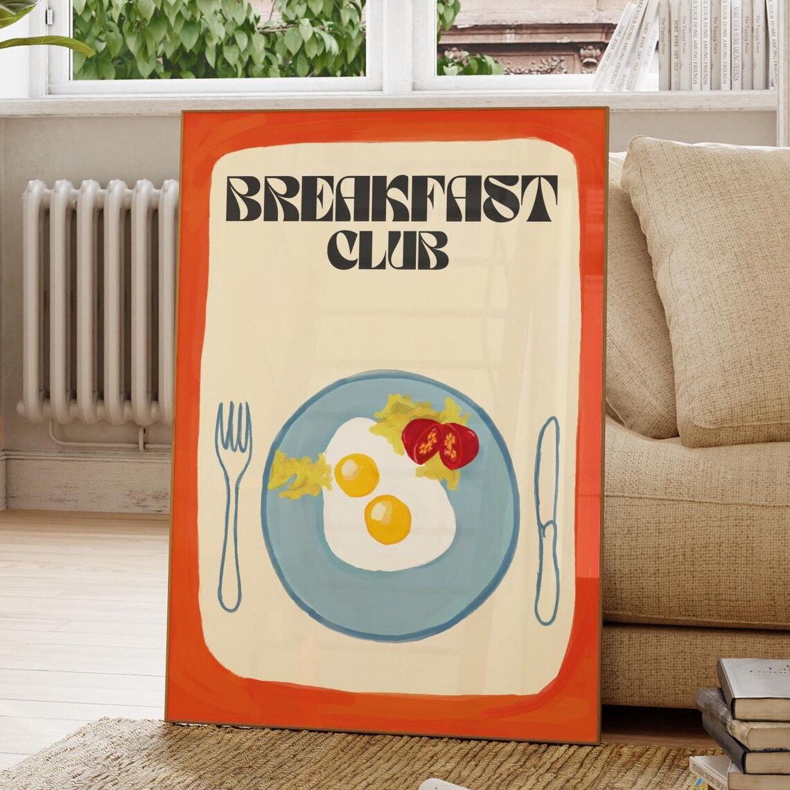 Breakfast Club Retro Fried Eggs Plate Orange Kitchen Decor Poster