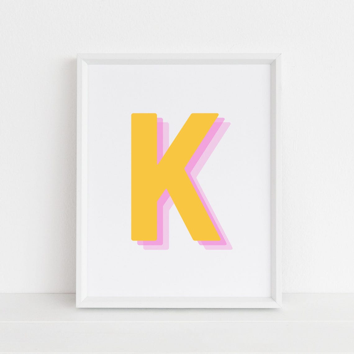 Retro 3d K Yellow Letter Art K Alphabet K Initial Yellow Monogram Letter Wall Art Prints Big Letter For Wall Decor