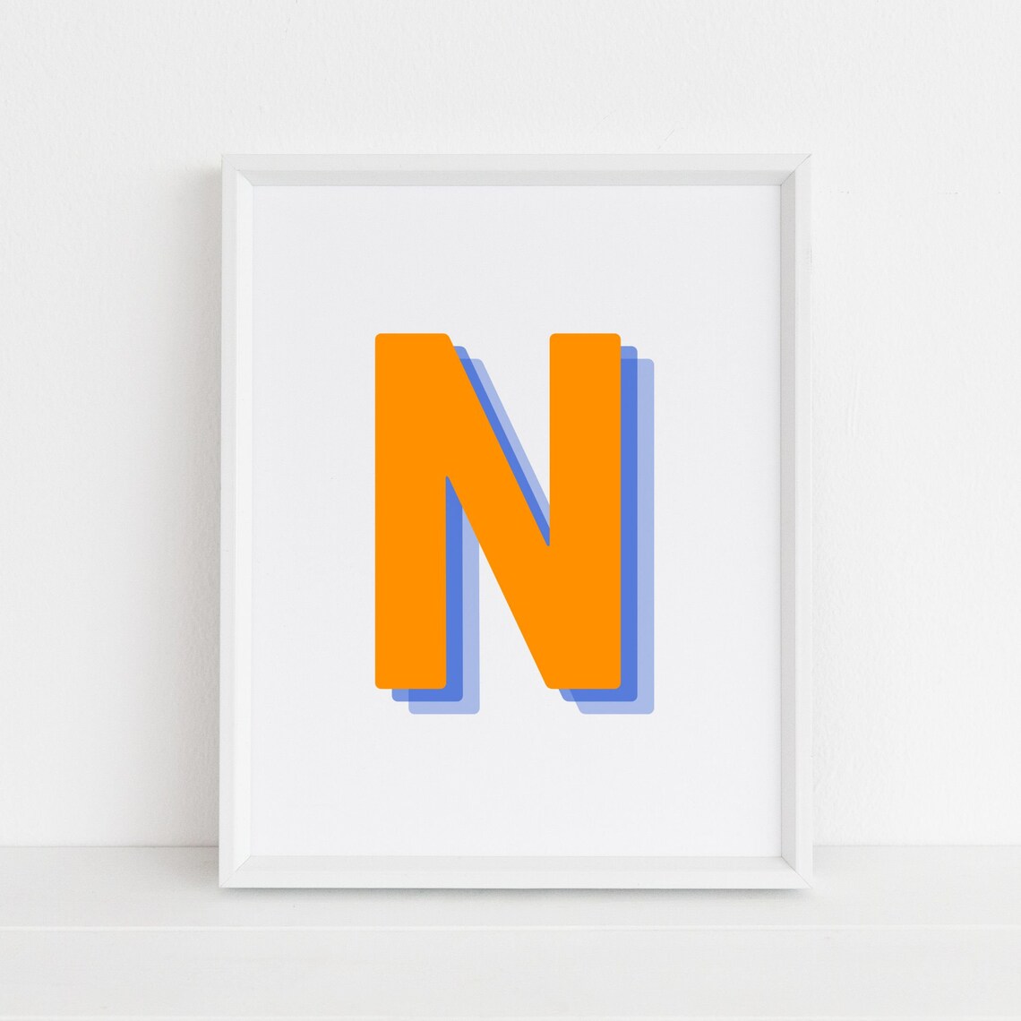 Retro 3D Letter N Monogram, Baby Letter Art Print