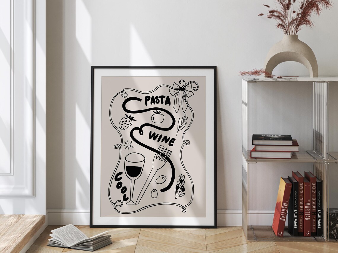 Hand Drawn Pasta Wine and Italian Food Doodle Kitchen Poster - Image 4