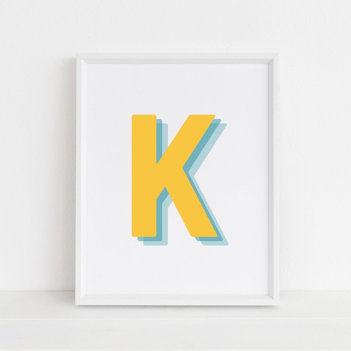 Retro 3D K Letter Art Print, Monogram Print