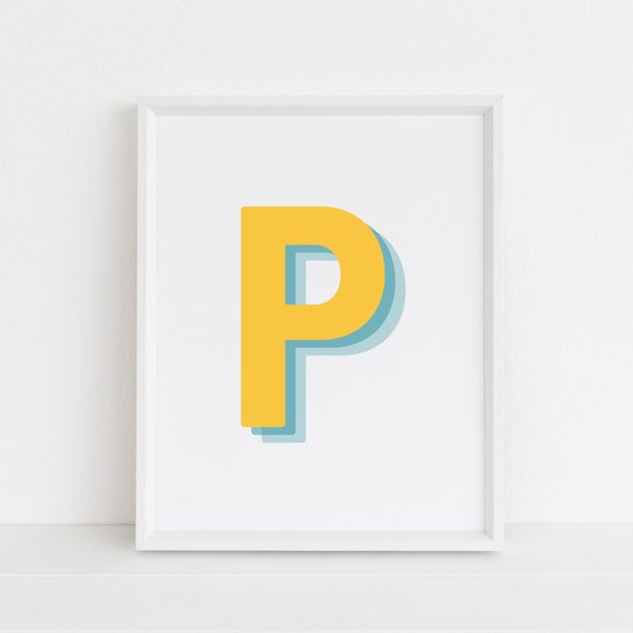 Retro 3d P Letter Print Monogram Alphabet Baby Lnitial Wall Downloads Art