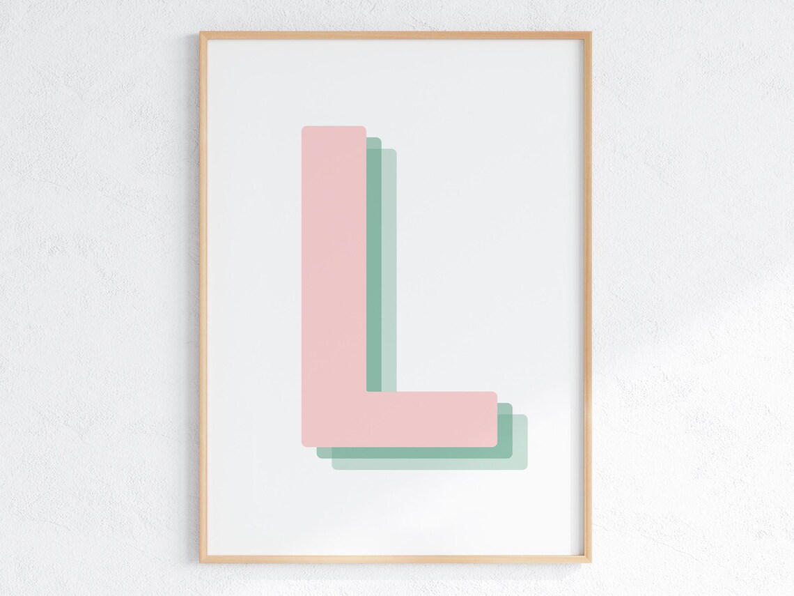 Retro 3D L Letter Poster, Initial Monogram