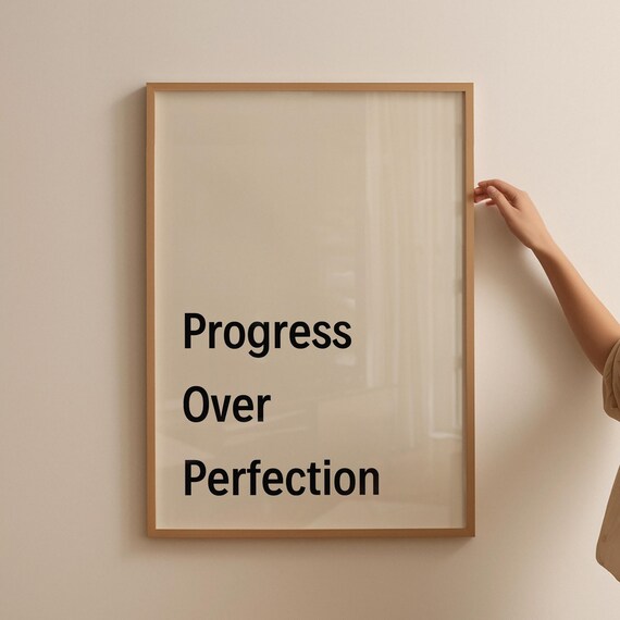 Progress Over Perfection Black Motivational Quote Wall Decor Poster