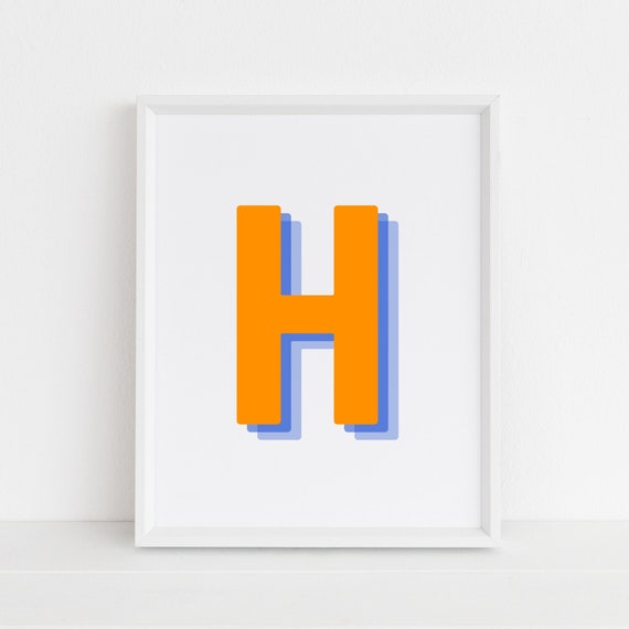 Retro 3D Letter H Monogram Art Print