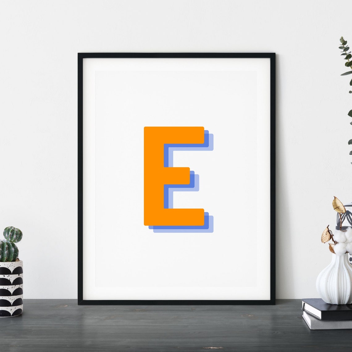 Retro 3D Letter E Monogram Art Print - Image 4