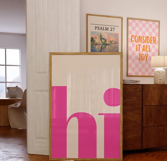 Hi Wall Art Print Pink Preppy Print Trendy Wall Art Y2k Art Typography Print Dorm Decor Print College Apartment
