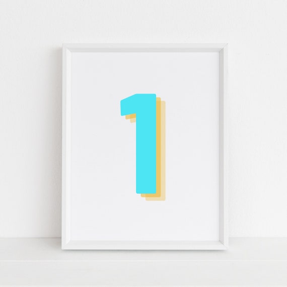 Retro 3D Neon Blue Number 1, Birthday Age Print
