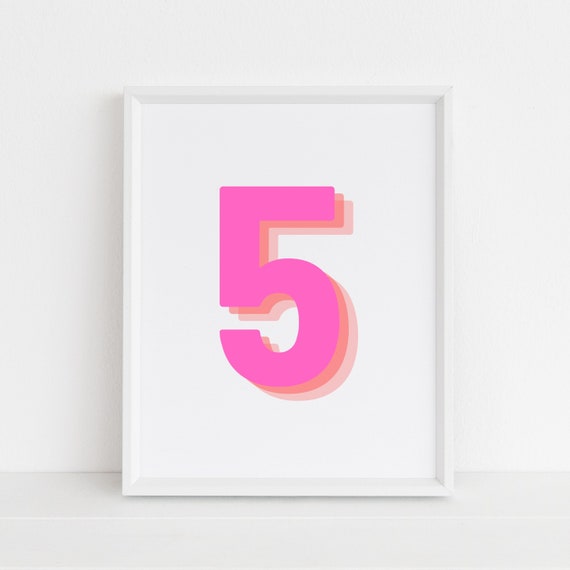 Retro 3D Number 5, Monogram Number Five Art Print
