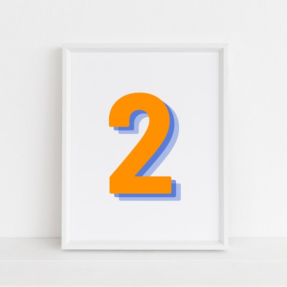 Retro 3D Number 2 Poster, Monogram Birthday Age