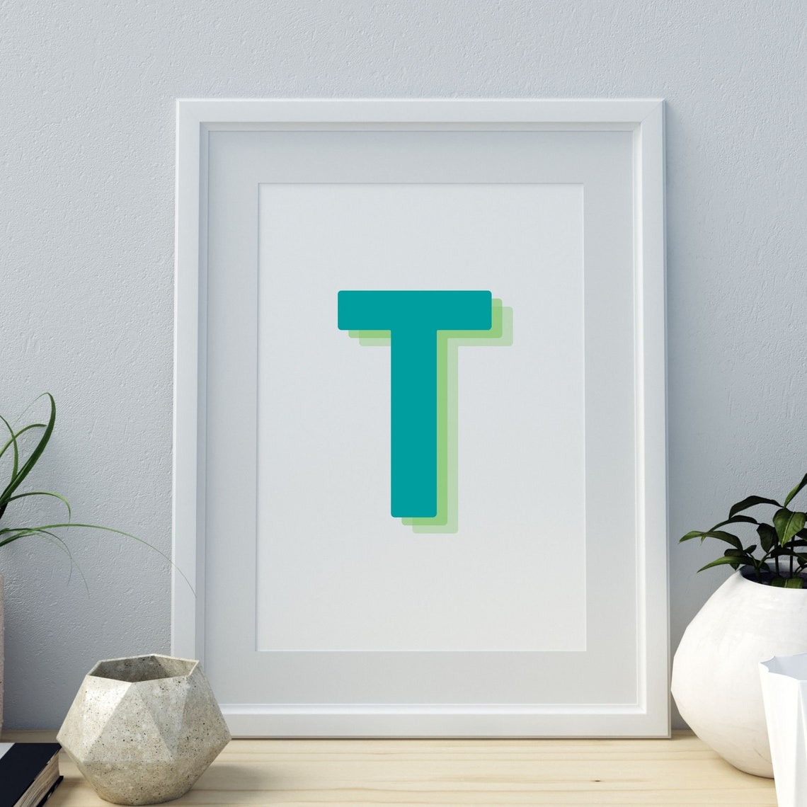 Retro 3D T Letter Monogram Art Print - Image 3