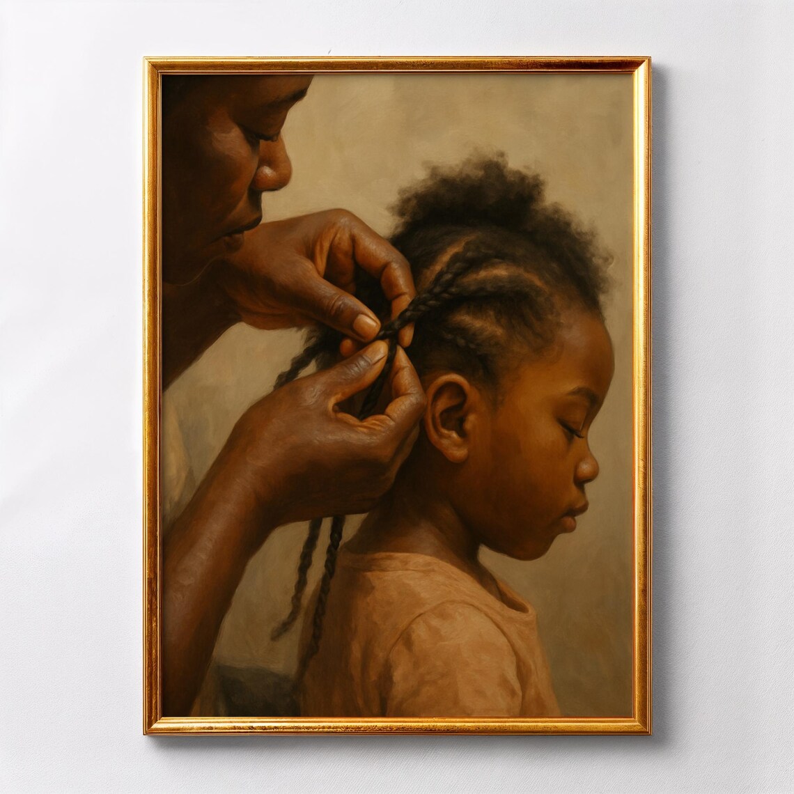 Mother and Child Hair Braiding Art Print