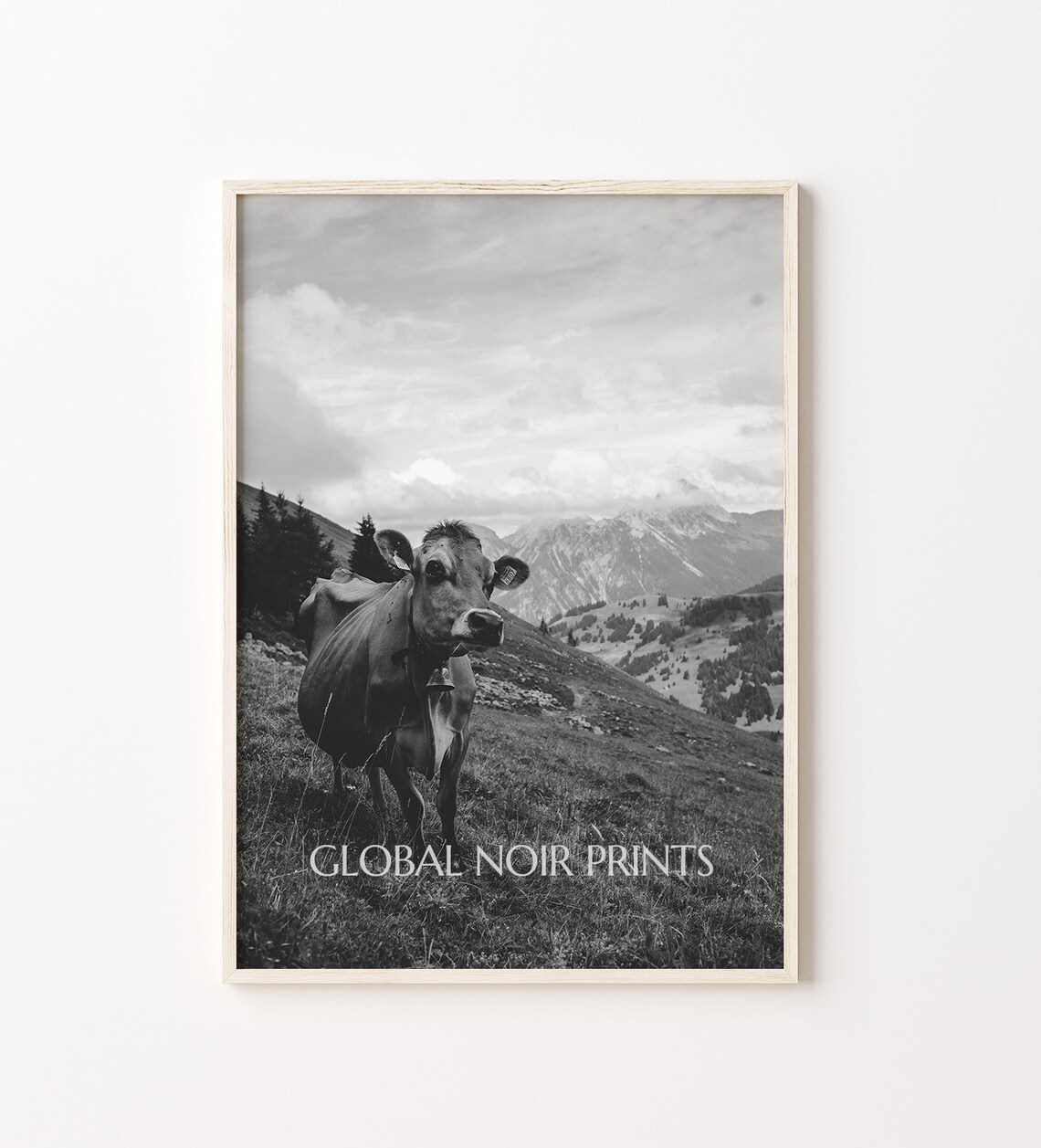 Switzerland Swiss Alps Cow Instant Black White Photography Wall Art Travel Poster Switzerland Art Print Animal - Image 2