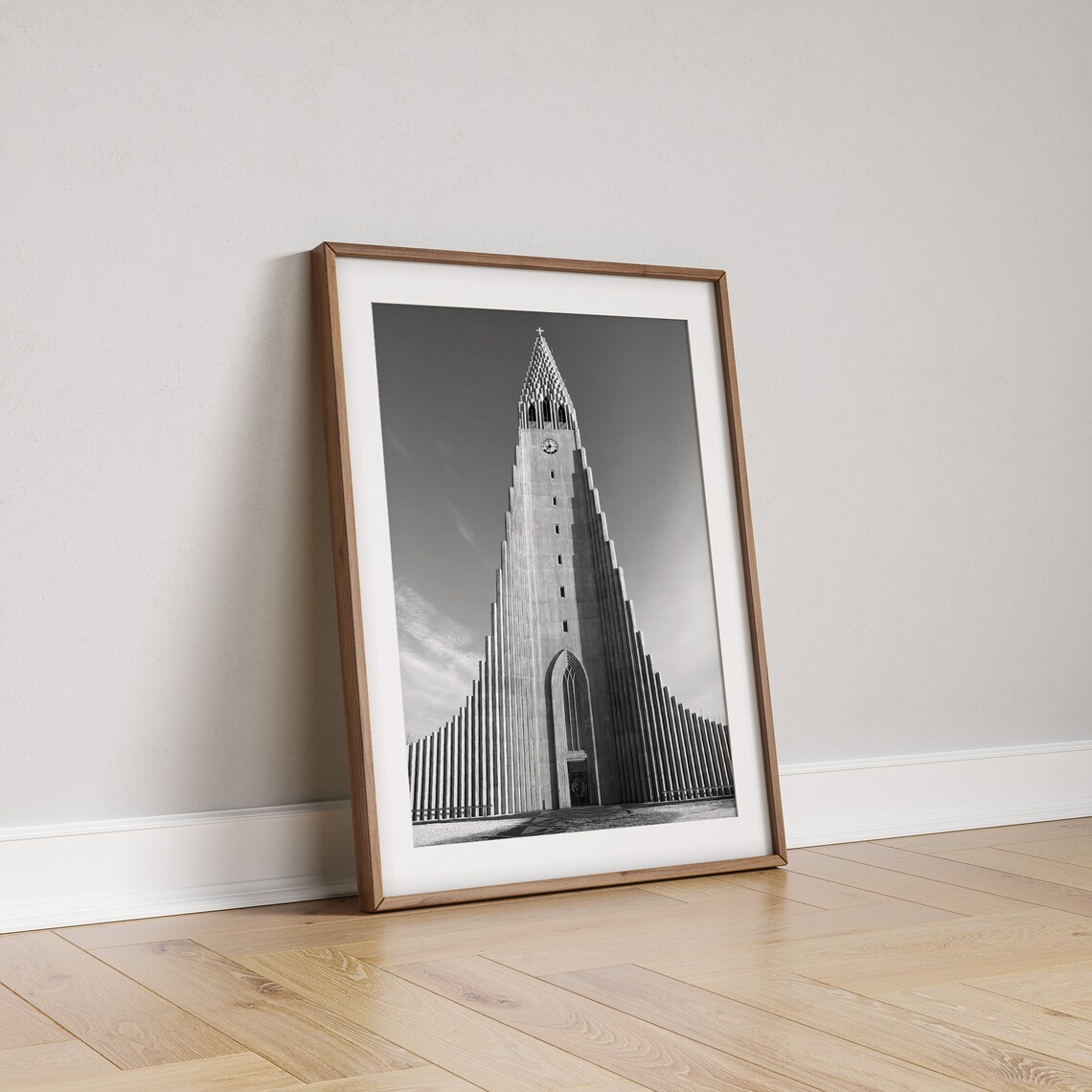 Iceland Reykjavik Church Travel Poster, Black White - Image 2