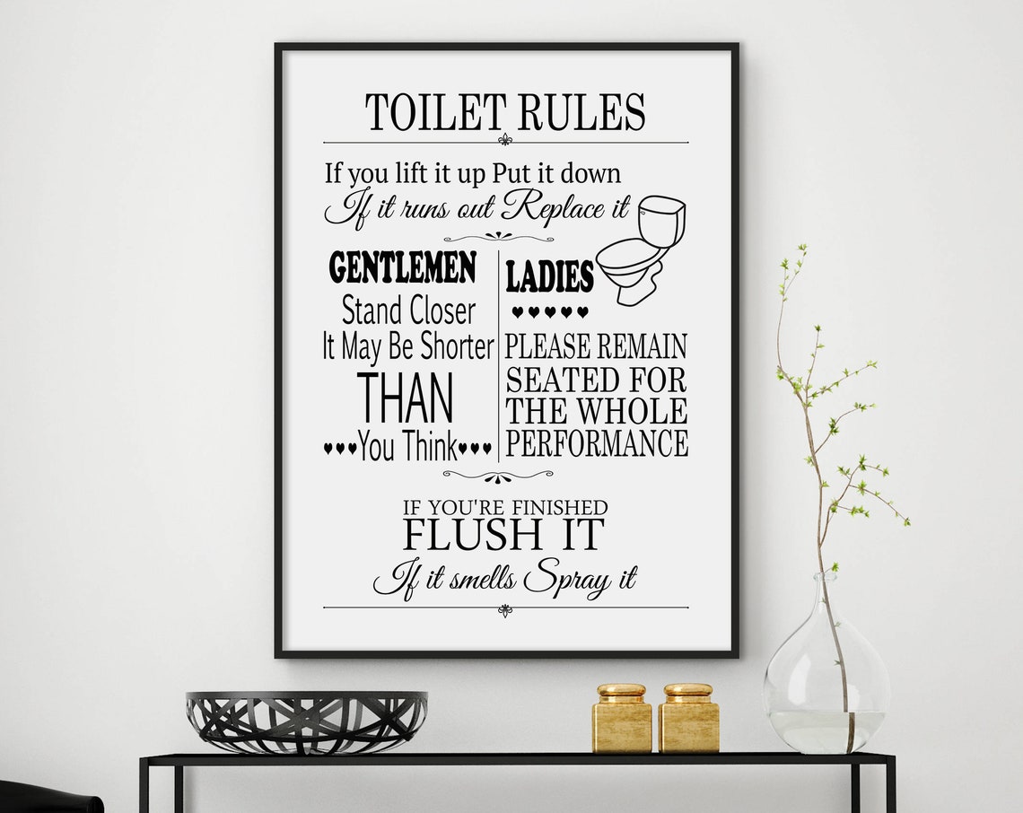 Toilet Rules Bathroom Rules Toilet Sign Toilet Rules Sign Toilet Print Bathroom Rules Sign Toilet Humour Funny Toilet Print