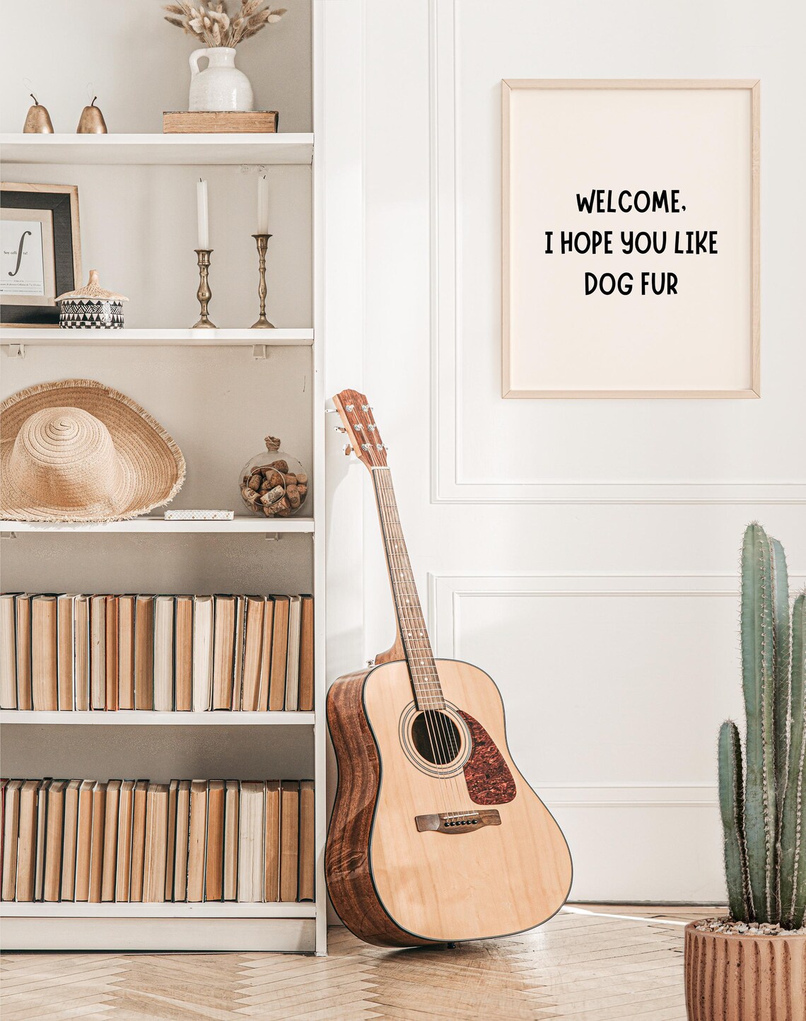 Welcome I Hope You Like Dog Fur Funny Dog Quote Cream Framed Poster - Image 3