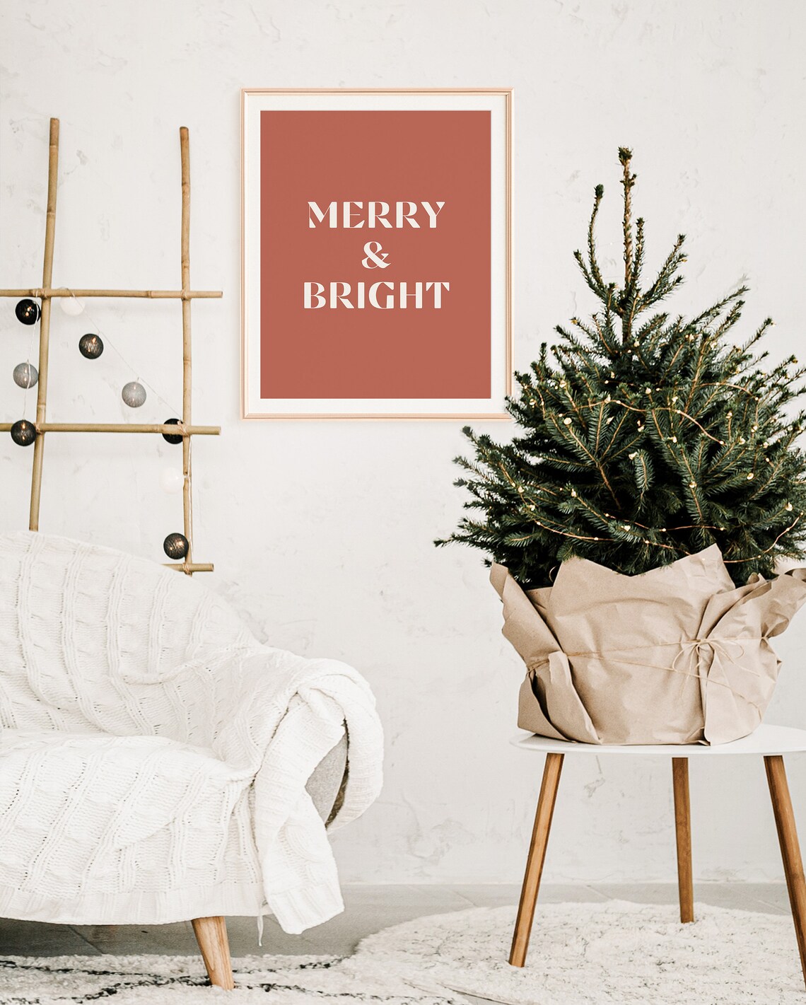 Merry Bright Boho Christmas Minimalist Art Print - Image 2