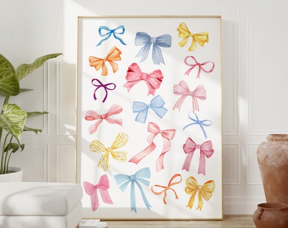 Pink Bow Print Pastel Preppy Aesthetic Wall Art Teen Room Decor Preppy Poster College Apartment Decor Nursery Wall Art Girly Poster
