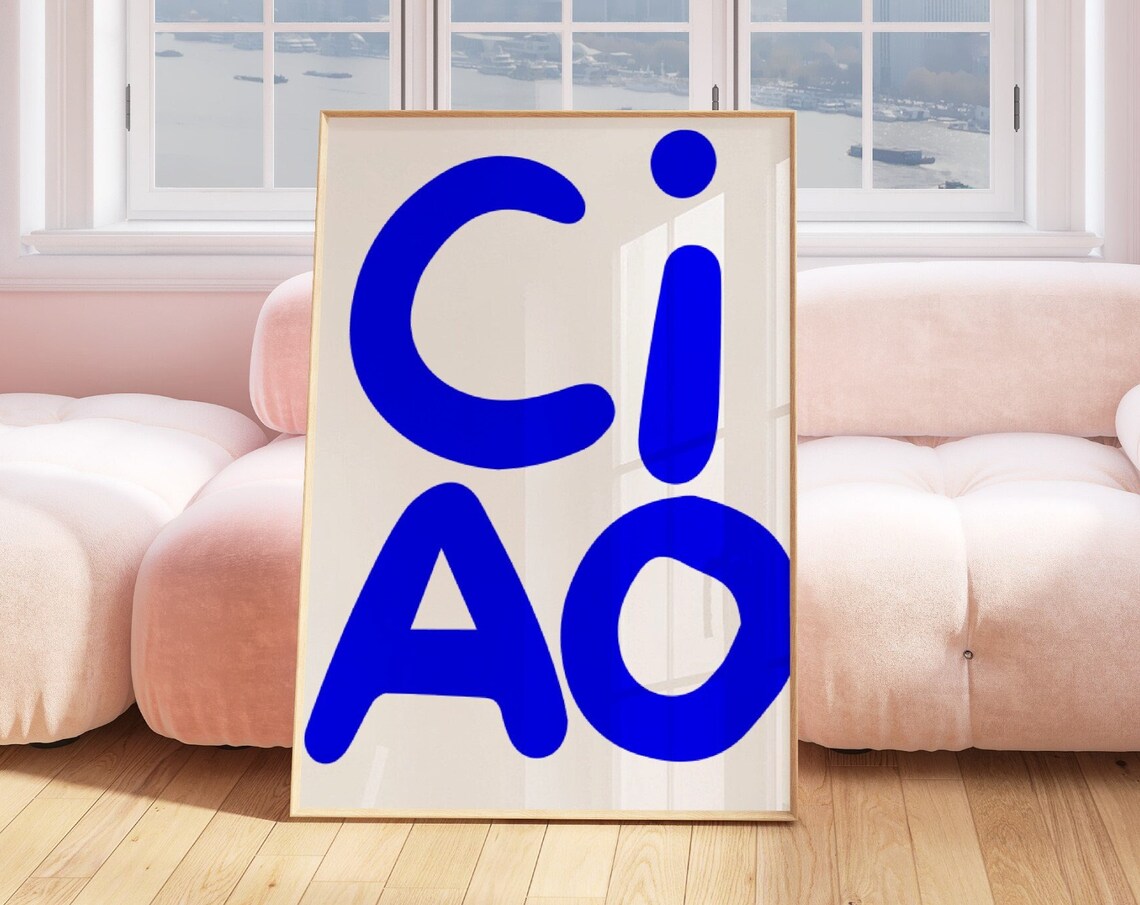 Ciao Blue Bold Typography Poster Italian Retro Fun Minimalist Decor