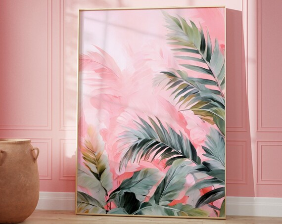 Pink Abstract Palm Tree Fronds Soft Watercolor Tropical Wall Decor Poster