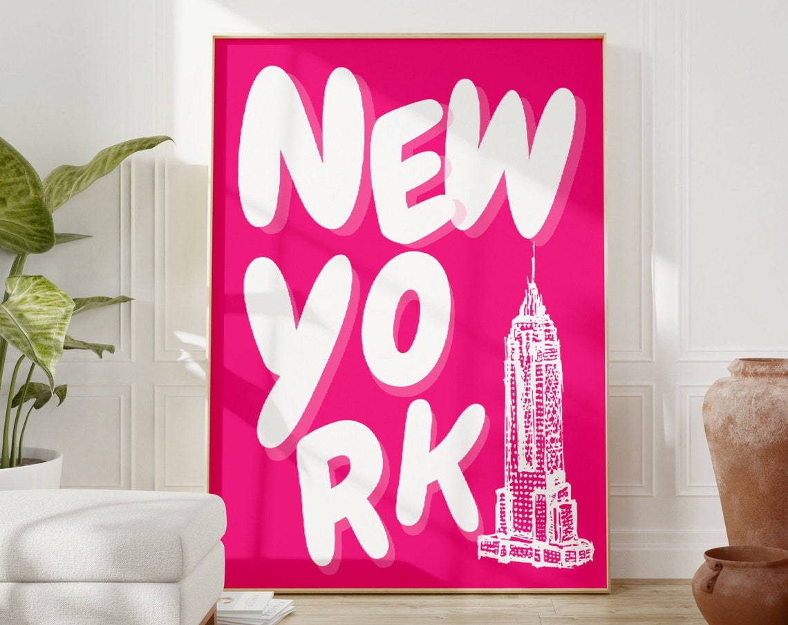 New York City Travel Print Art Pink Ny Travel Print Preppy Wall Print Typography Travel Poster Dorm Decor Ny Poster