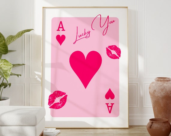 Trendy Retro Wall Art Set Lucky You Poster Trendy Aesthetic Print Funky Poster Retro Print Preppy Wall Art Pink Bar Cart Decor