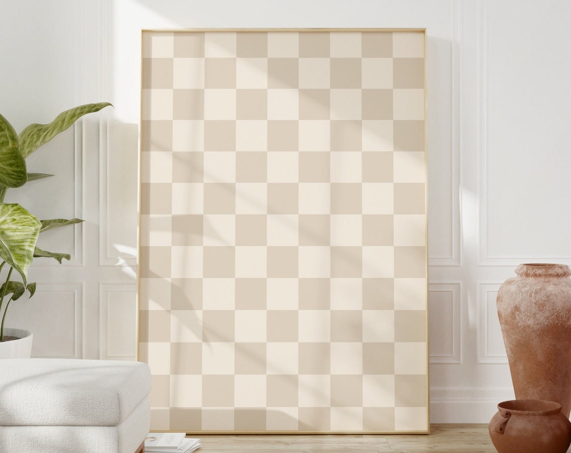 Beige Cream Checkerboard Retro Checkerboard Pattern Wall Poster