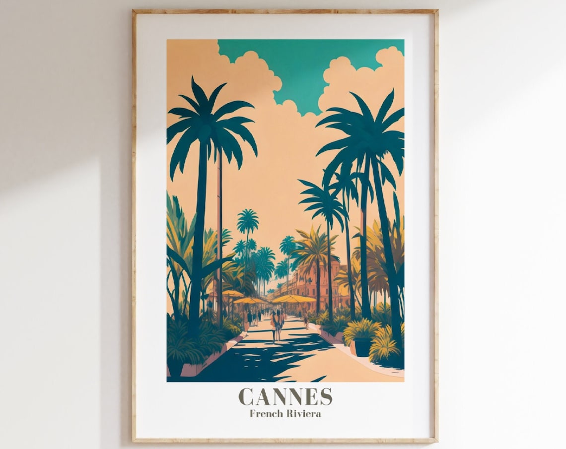 Cannes French Riviera Palm Boulevard Vintage Travel Poster Fun Home Decor