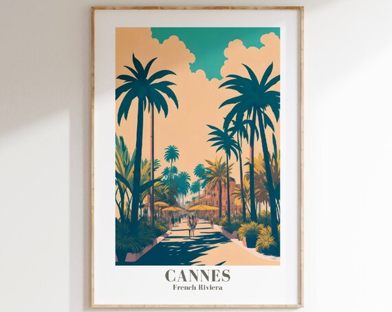 Cannes French Riviera Palm Boulevard Vintage Travel Poster Fun Home Decor