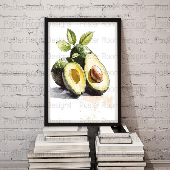 Avocado Art Print Watercolor Avocado Wall Art Kitchen Decor Fruit Illustration Avocado Poster Art