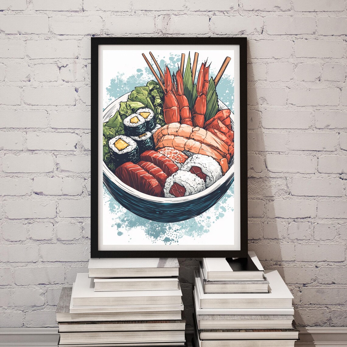Japanese Seafood Bowl Colorful Sushi Illustration Food Poster