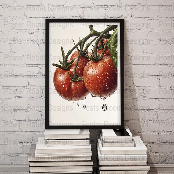 Fresh Garden Tomatoes Wall Art Print Kitchen Decor Tomato Art Photography Red Tomatoes On Vine Water Droplets