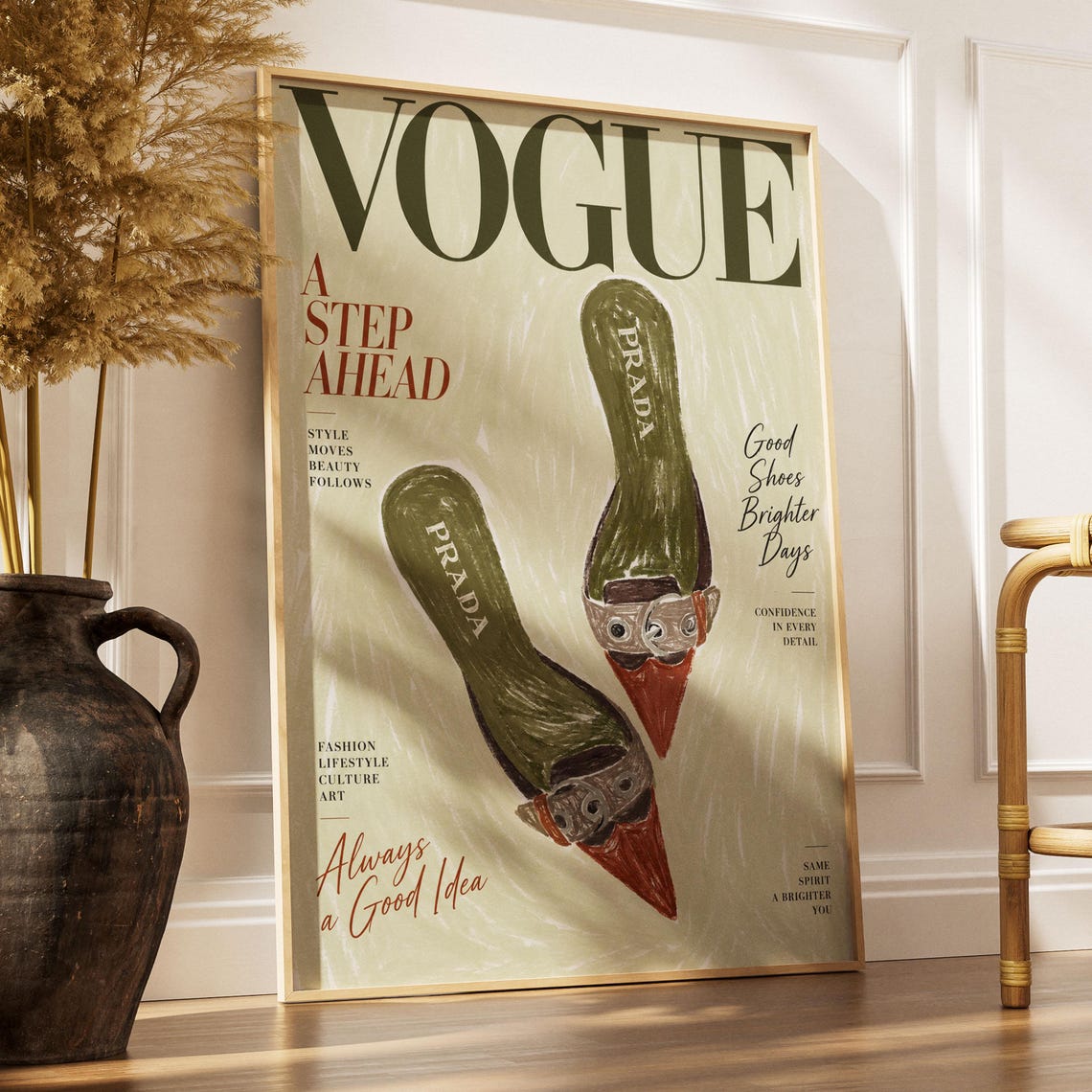 Vogue Fashion Cover Olive Prada Buckle Mules Shoe Art Poster - Image 7
