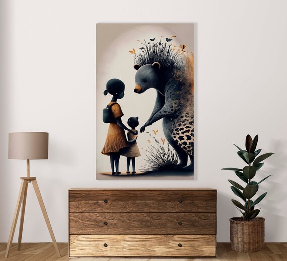 Surreal Girl And Giant Porcupine Creature Fantasy Art Poster