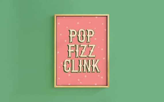 Pop Fizz Clink Retro Cream Lettering Coral Starry Night Poster
