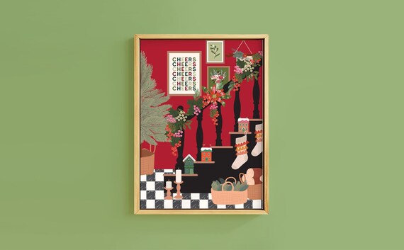 Cosy Deck The Halls Christmas Staircase Garland Stockings Poster