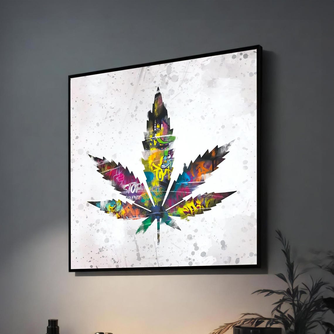 Cannabis Leaf Filled With Colorful Graffiti Designs Street Art Poster