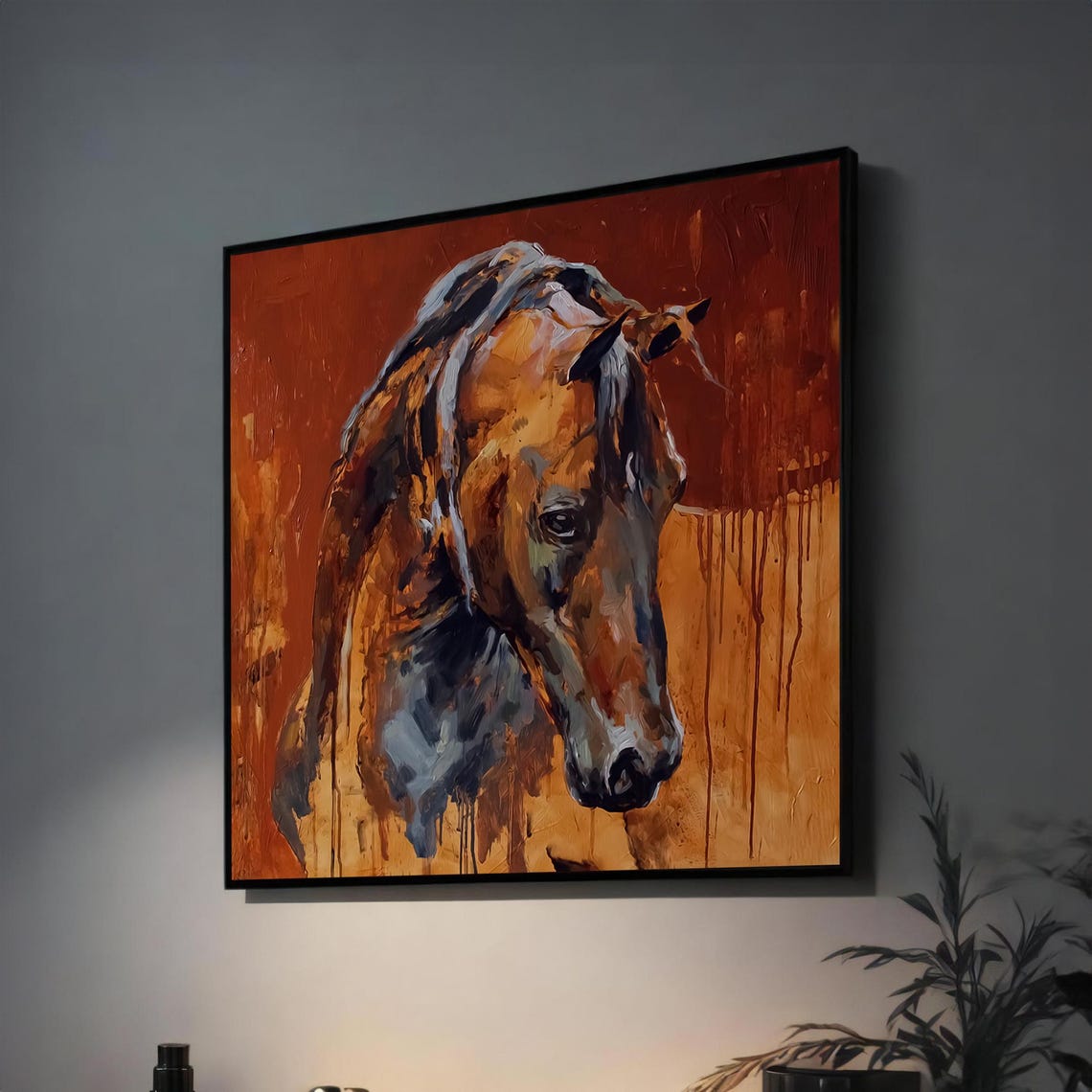 Rustic Burnt Orange Horse Head Abstract Poster for Western Decor