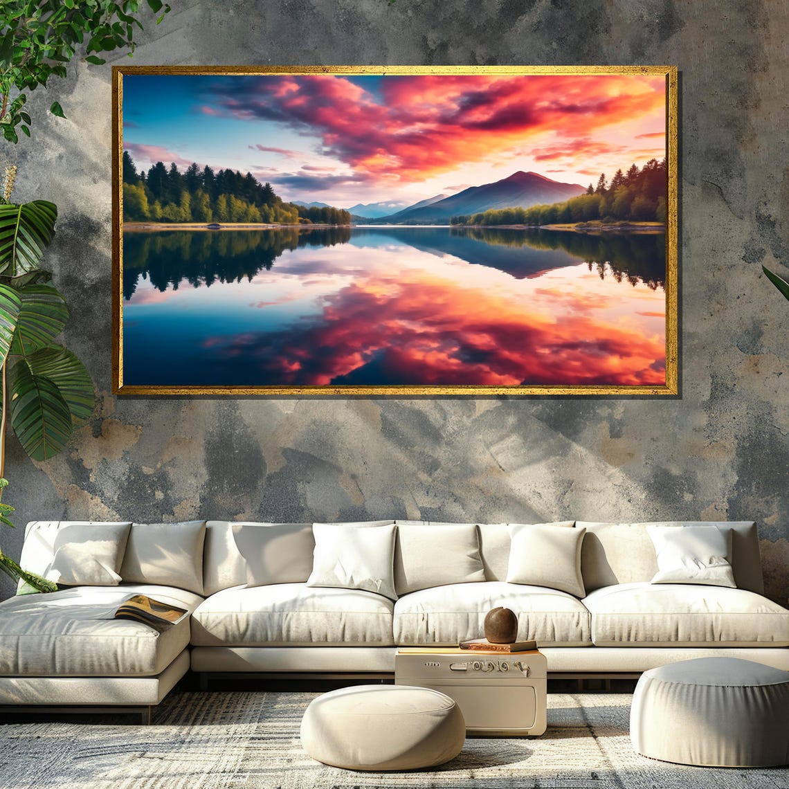 Fiery Sunset Reflection Over Mountain Lake Panoramic Nature Poster - Image 6