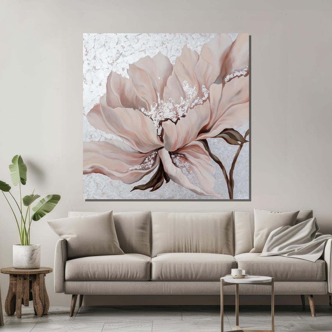Blush Pink Flower with Silver Accents Floral Poster for Bedroom - Image 2