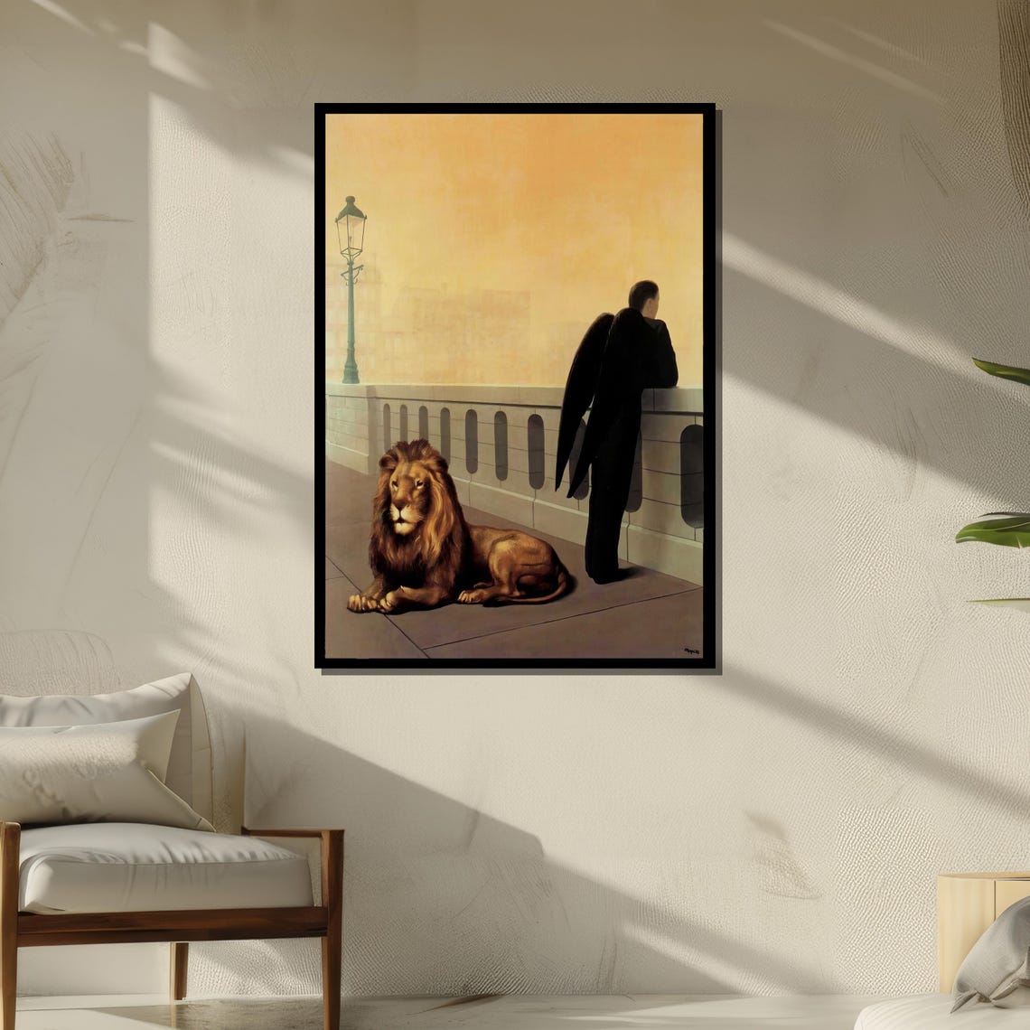 Surreal Dark Winged Angel Beside Lion On Foggy Bridge Poster - Image 5